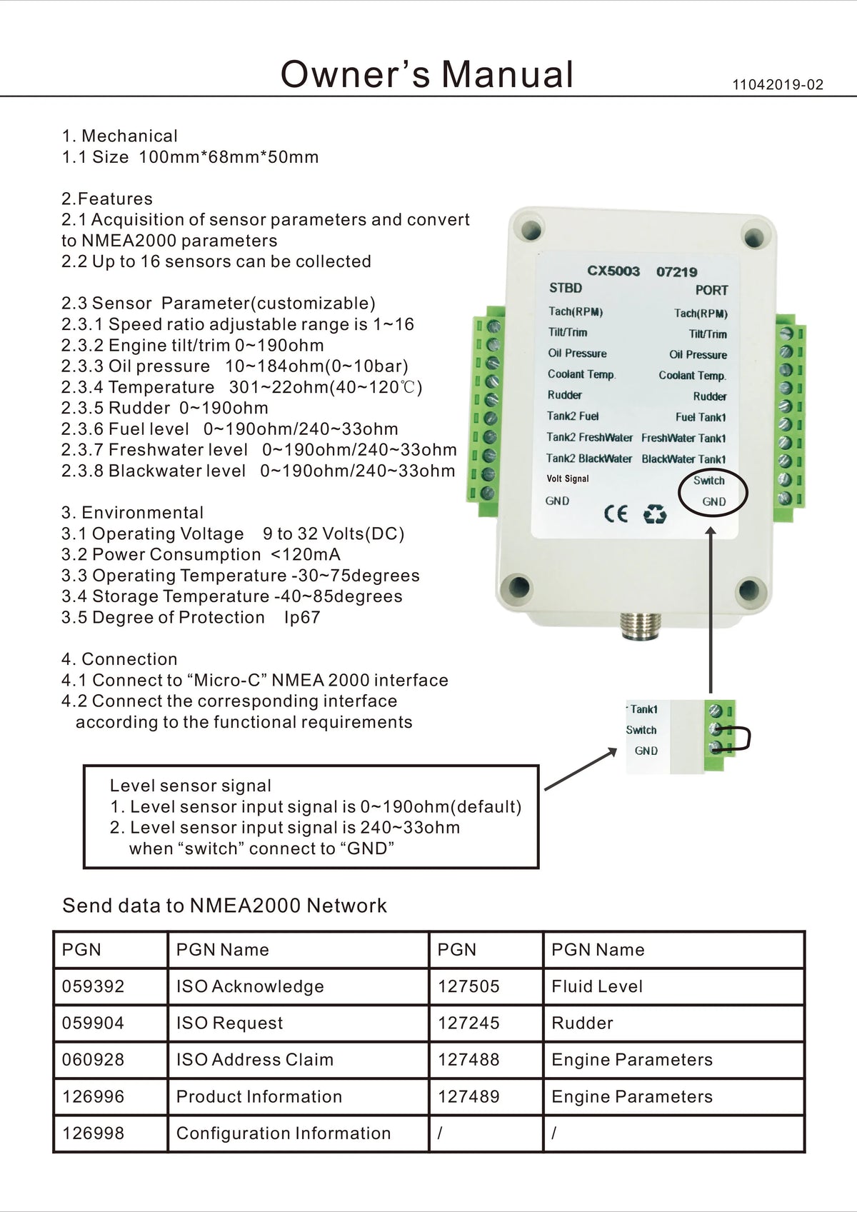 Dual Channel NMEA 2000 Multifunction Converter 0-190 ohm Up to 18 sensors CX5003 NMEA2000 Conver - Automotive LED Light