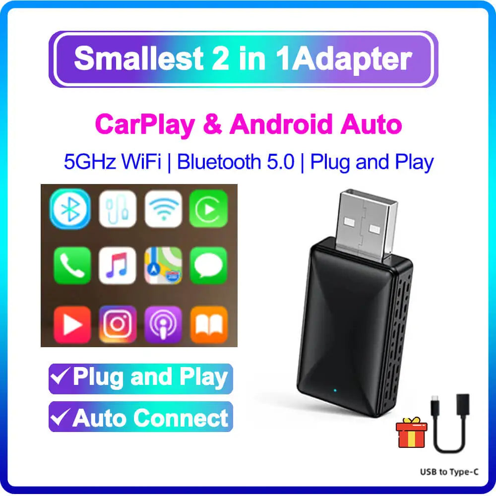 2024 Mini CarPlay Wireless Adapter Car Play Dongle Bluetooth WiFi Fast Connect Plug and Pl