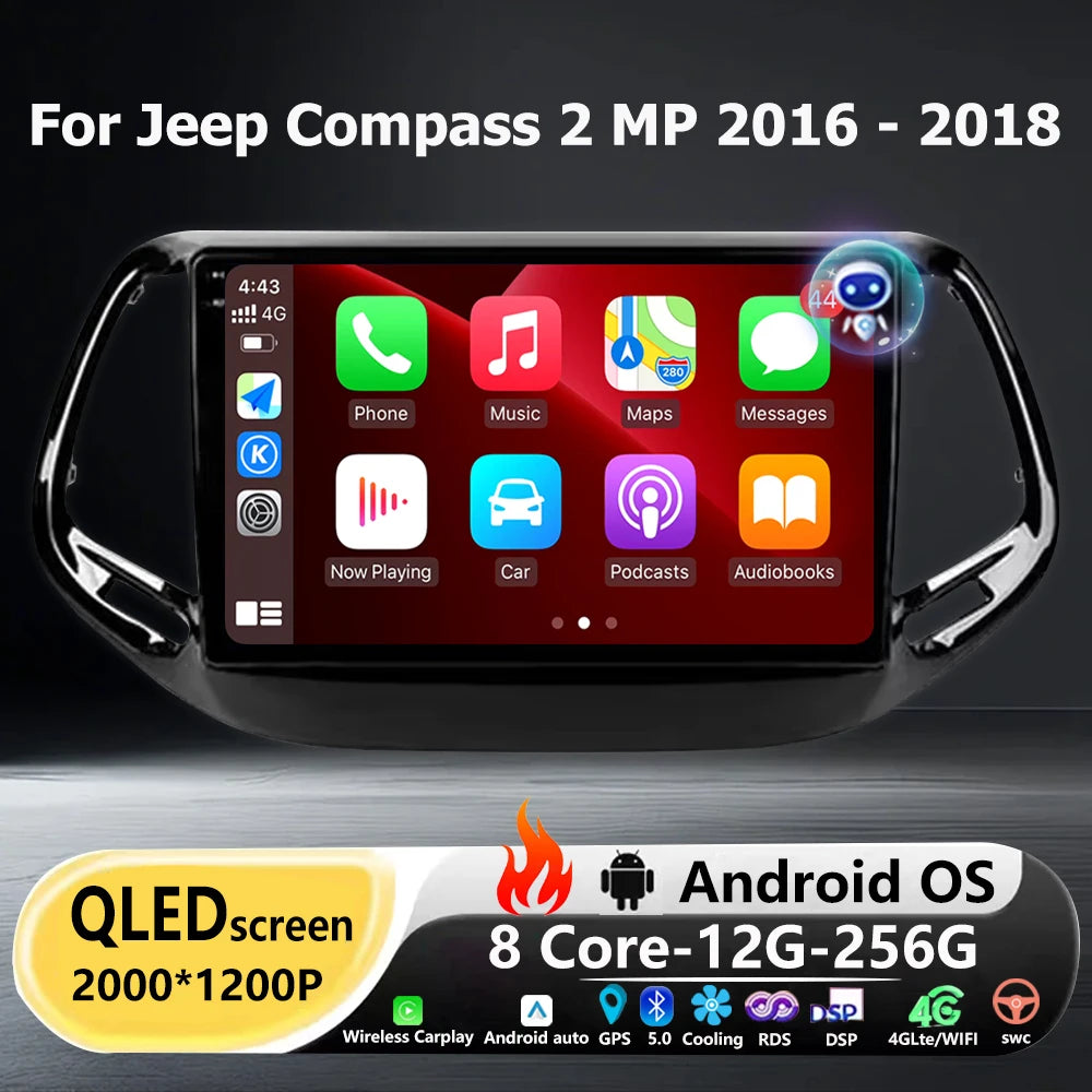 Android 16 Auto For Jeep Compass 2 MP 2016 - 2018 Car Radio Multimedia Video Player GPS Na