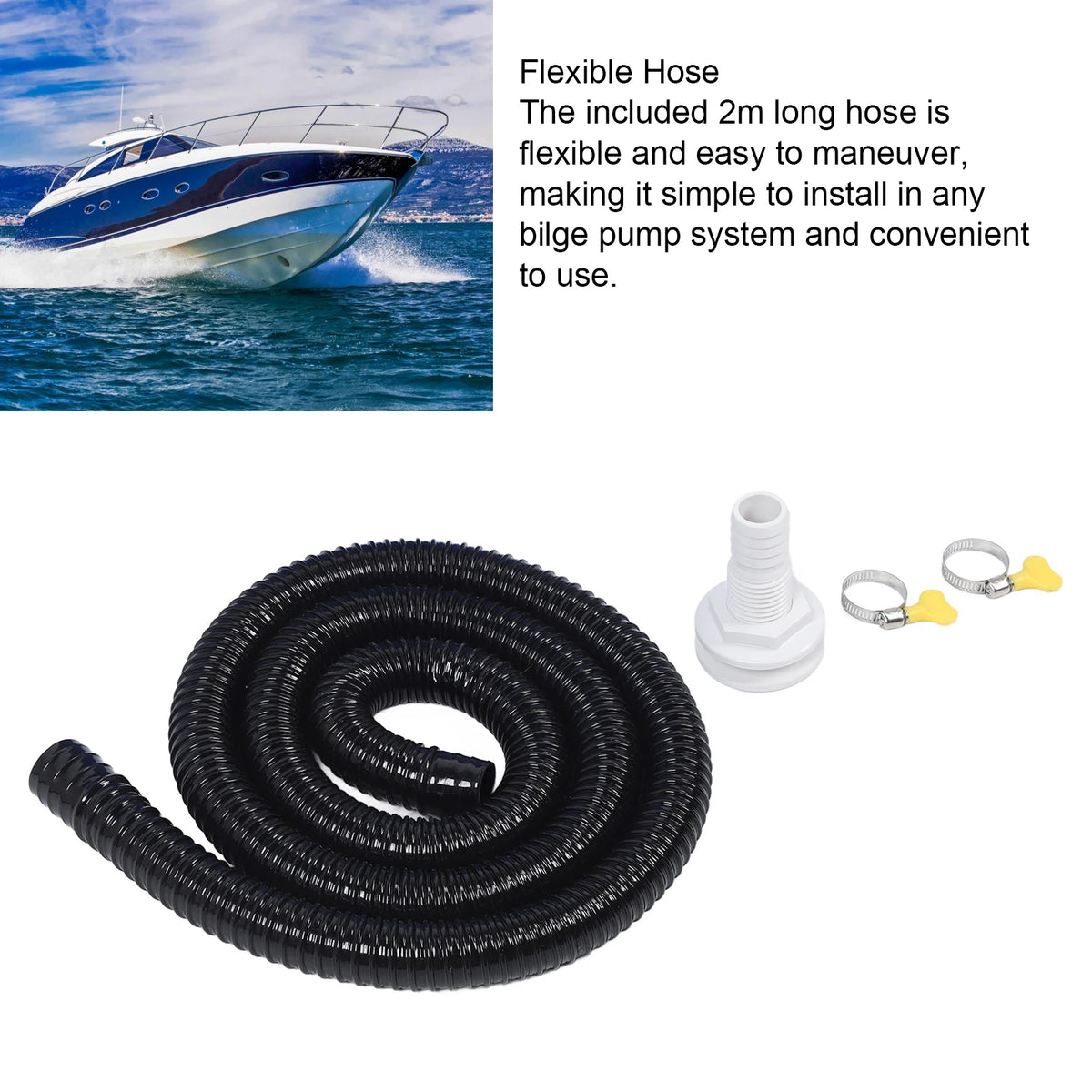 Bilge Pump Installation Kit Black 1‑1/8in Leak Proof Easy Installation Bilge Pump Hose for Bilge - Automotive LED Light
