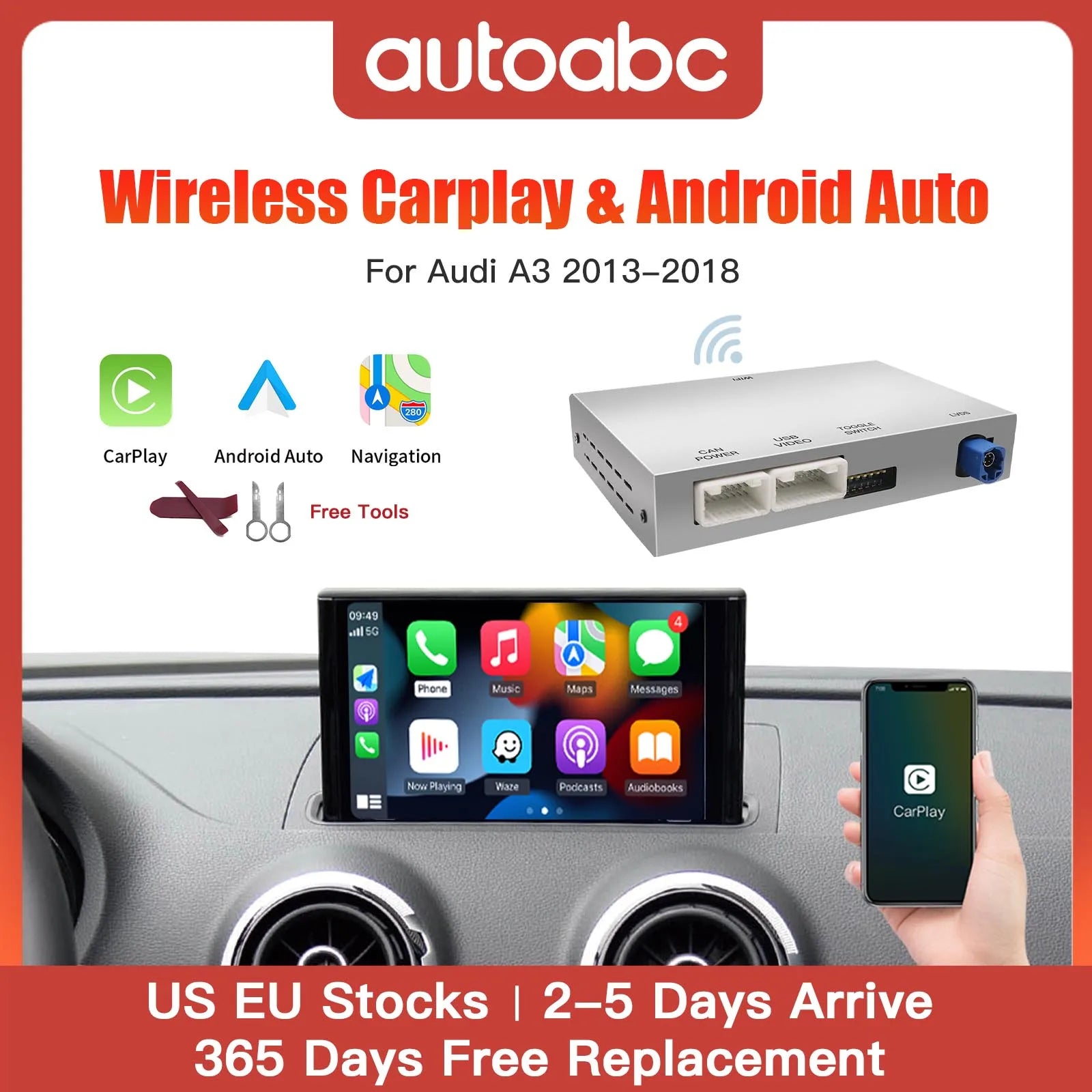 Wireless CarPlay Android Auto Interface for Audi A3 A4 A5 Q2 Q7 Q5L 8P carplay AirPlay Mir | AUTOKITSHOP