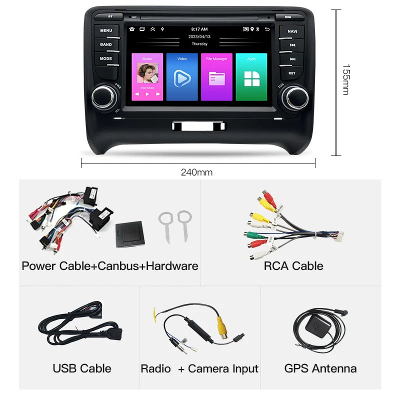 SZLELV Android 15 Auto Car Radio For Audi TT MK2 8J 2006-2014 Multimedia Player Stereo GPS
