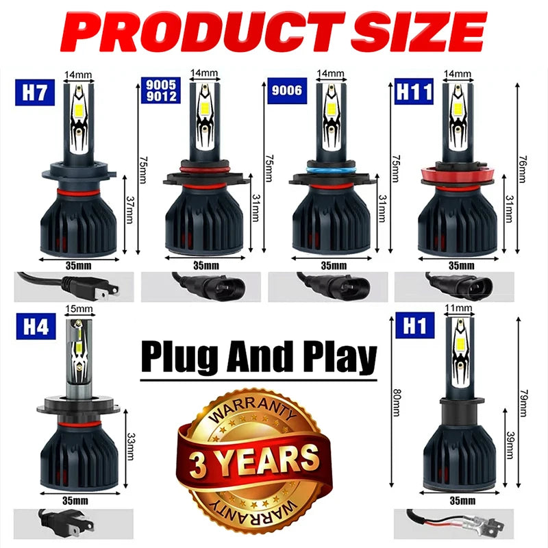 2300W High Power H7 H4 LED Bulb Turbo Headlight 6000K 2000000LM 5570 CSP Powerful H1 H4 H1