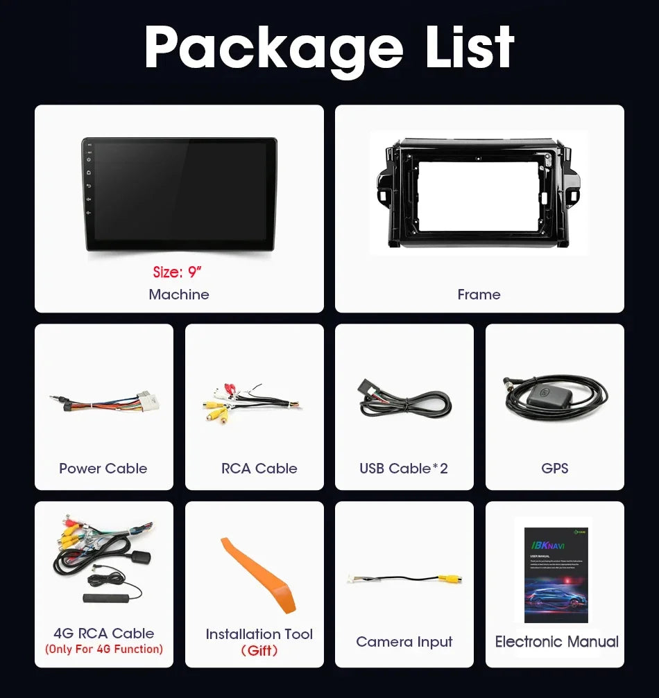 Android 14 For Toyota Fortuner 2 2015-2020 Car Radio Multimedia Navigation 4G Wireless Blu