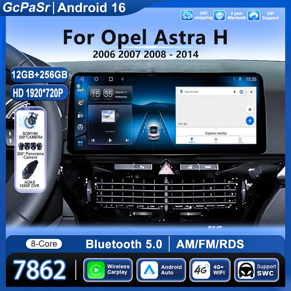 Car Radio 12.3 inch Android 16 For OPEL ASTRA H 2006 - 2014 Navigation Carplay Multimedia