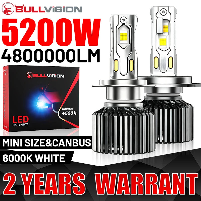 5200000LM H7 H4 Led Headlights CANBUS H11 H8 H9 9012 9006 9005 Turbo 4800W 5570 CSP Chips