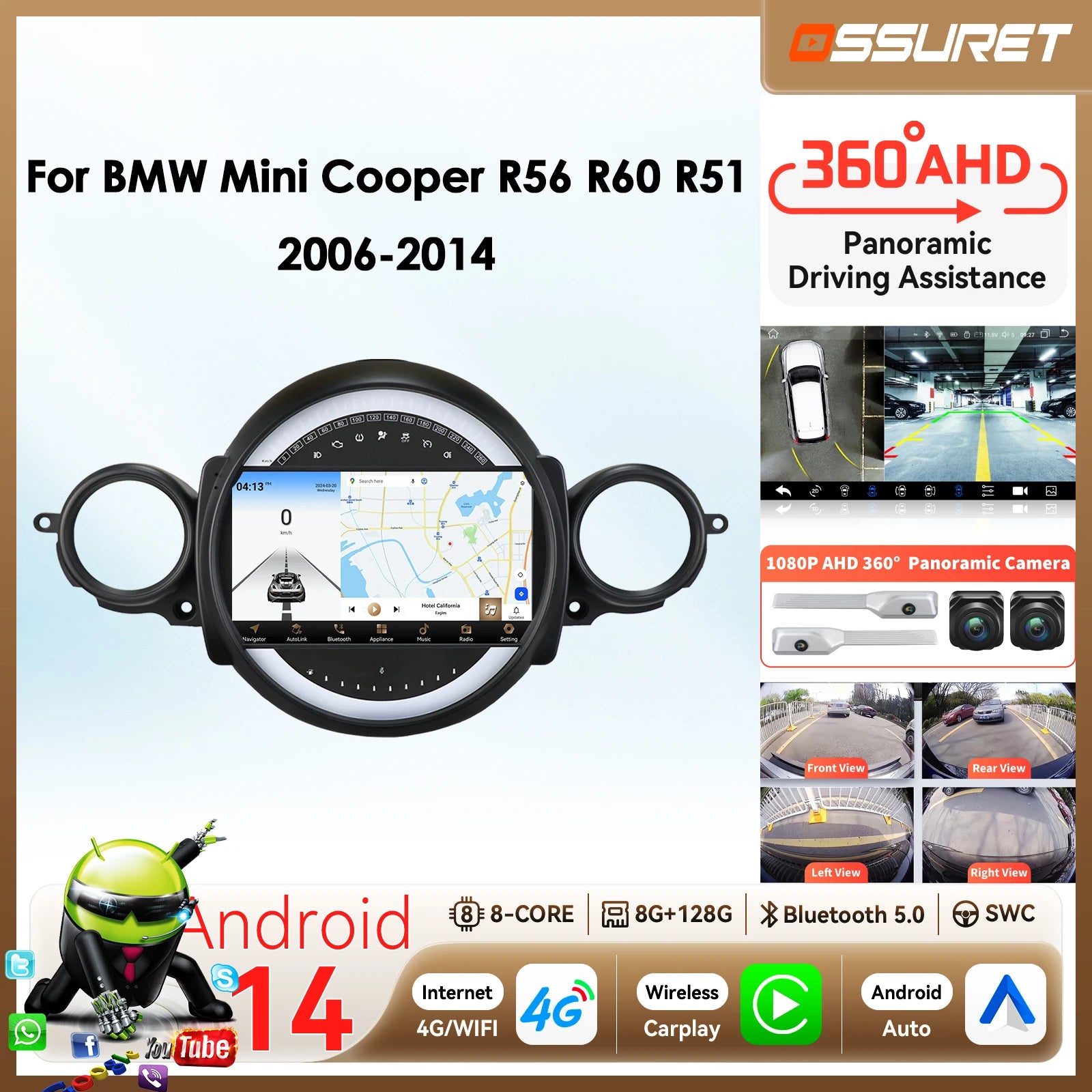 Android Car multimedia Video player for BMW Mini Cooper R56 R60 R51 2006 - 2014 Carplay An