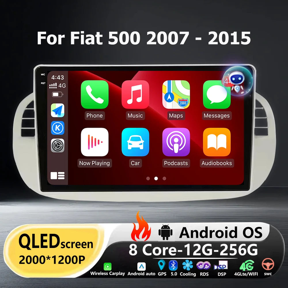 Android 16 Auto For Fiat 500 2007- 2015 Car Radio Multimedia Video Player GPS Navigation S
