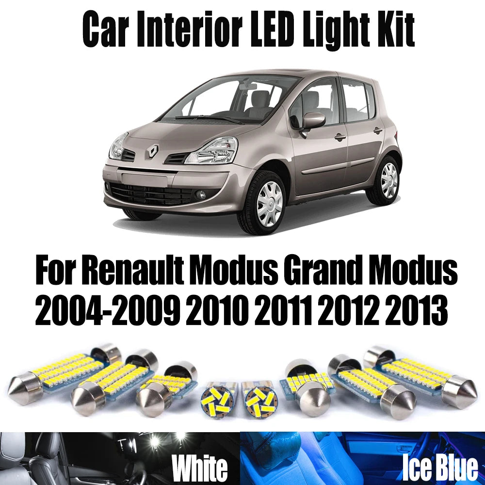 12-Piece LED Interior Light Kit for Renault Modus Grand Modus 2004- 2011 - Canbus Dome Map Door Trunk Bulbs | AUTOKIT...