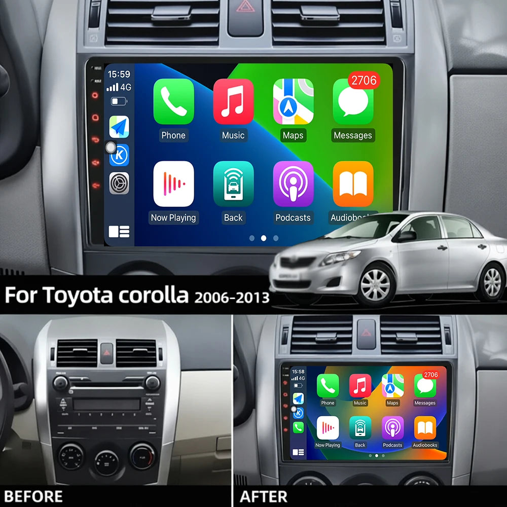 For Toyota Corolla E140/150 2007-2011 Android 16 Car Radio Stereo Multimedia Player GPSNav