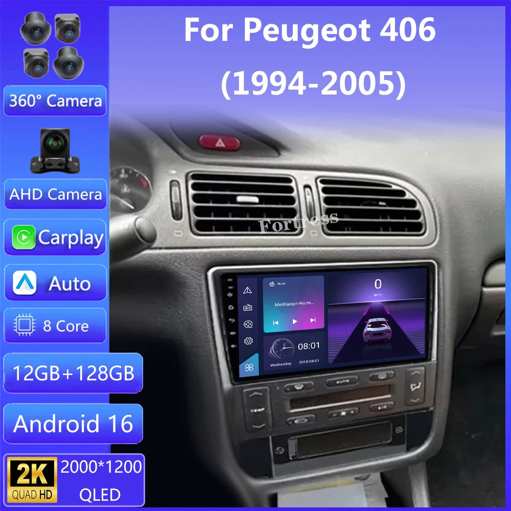 Android 16 Carplay For Peugeot 406 1995 - 2005 Car Radio Auto 4G WIFI GPS Navigation Multi