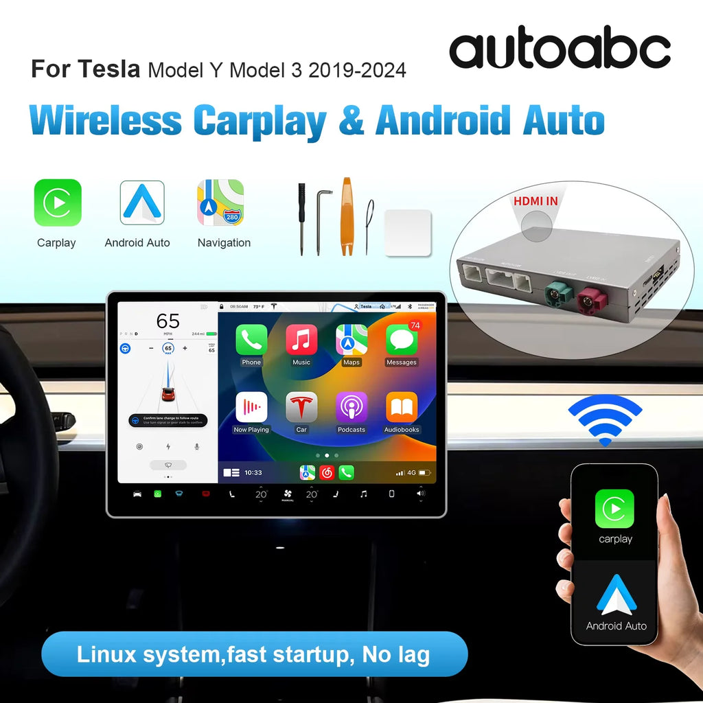 AUTOABC Wireless CarPlay Android Auto for Tesla Model 3 Model Y 2019-2024 Support for Afte | AUTOKITSHOP