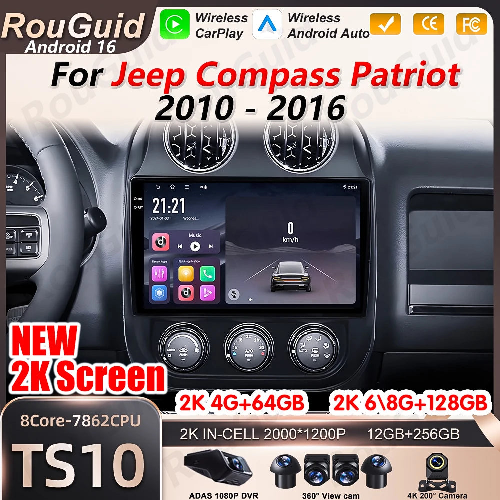 Car Radio Android 16 For Jeep Compass Patriot 2010 2011 2012 2013 2014 2015 2016 Multimedi | AUTOKITSHOP