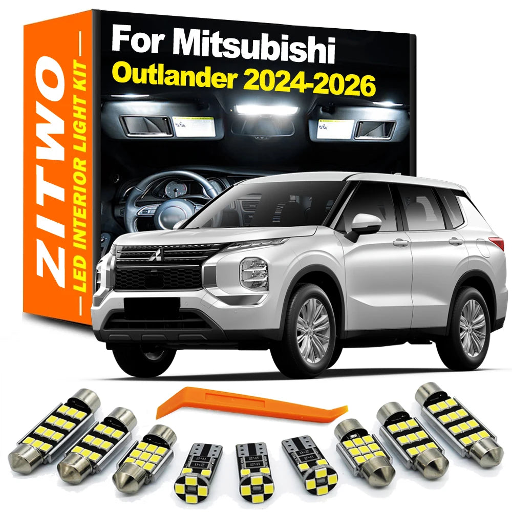 ZITWO 12Pcs Car Bulbs For Mitsubishi Outlander 2024 2025 2026 LED Interior Dome Map Trunk License Plate Light Sun Visor Lamp Kit