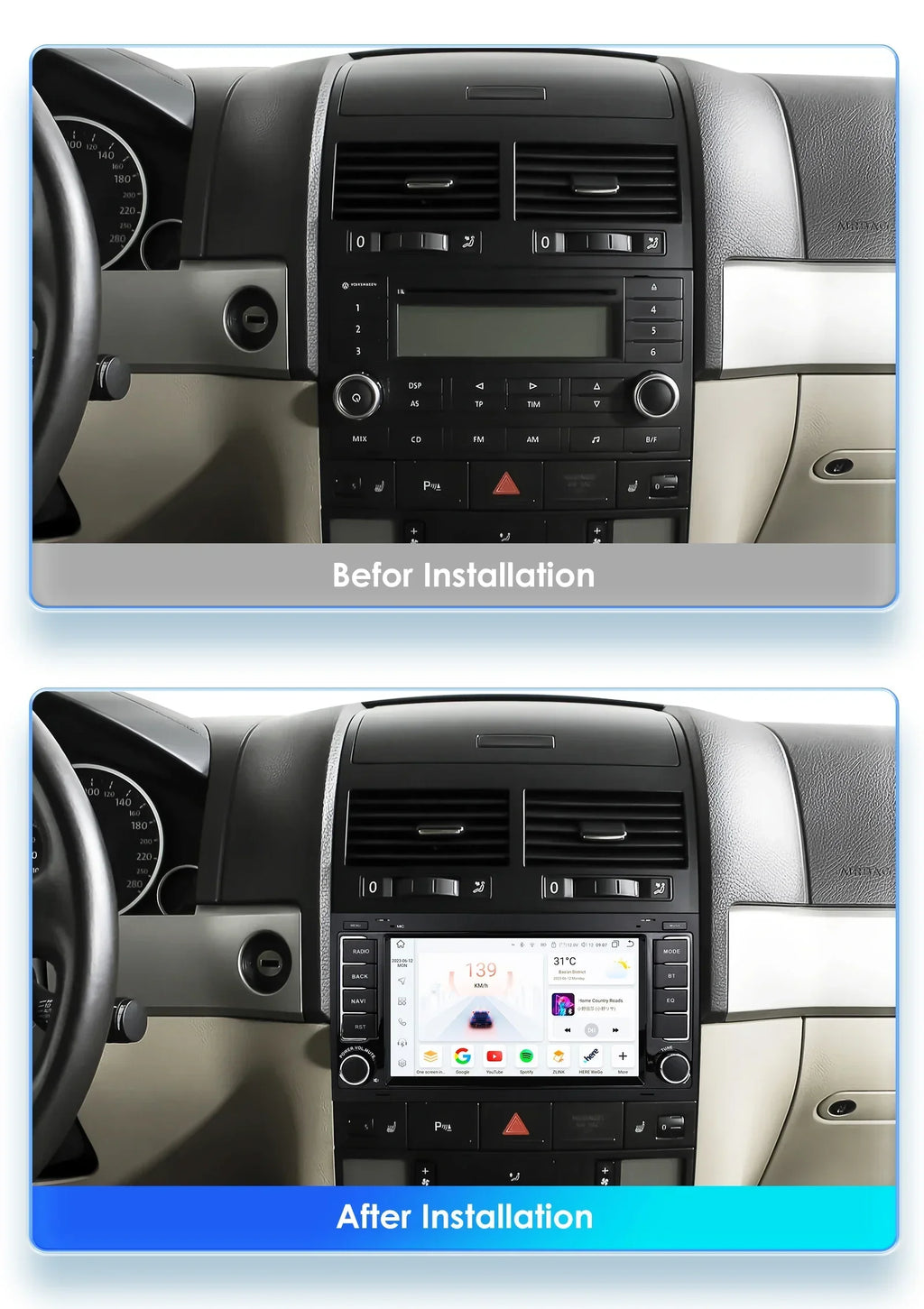 2 din Carplay Android Auto Radio for Volkswagen VW Touareg Multivan T5 Transporte 2004-201