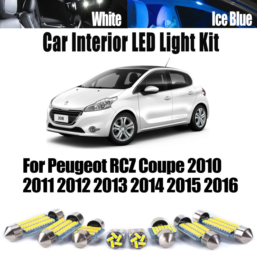 17-Piece LED Interior Light Kit for Peugeot RCZ Coupe 2010- 2013 - Canbus Dome Map Door Trunk Bulbs | AUTOKITSHOP