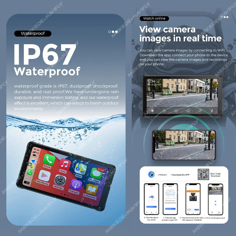Wireless for Carplay Android Auto Portable Motorcycle Monitor IPX7 Waterproof Moto 5.5inch | AUTOKITSHOP