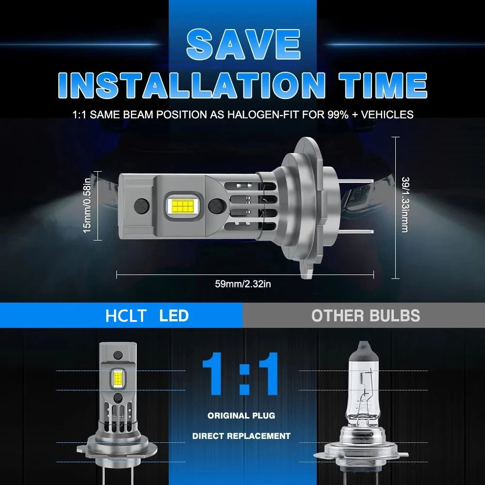 H7 LED Car Headlight 30000LM CANBUS Plug And Play Wireless Auto Lamp With Fan Cooling 6000