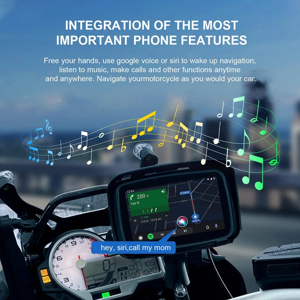 5 Inch Motorcycle Wireless For Apple Carplay Android Auto Portable Navigation GPS Screen I | AUTOKITSHOP