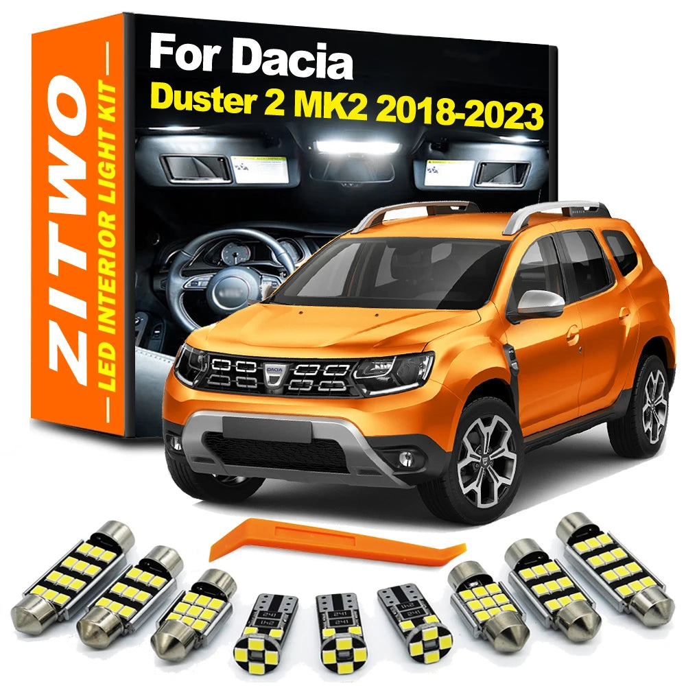 ZITWO 10Pcs Canbus For Dacia Duster 2 II MK2 2018 2019 2020 2021 2022 2023 Vehicle LED Bulb Accessories Interior Plate Light Kit