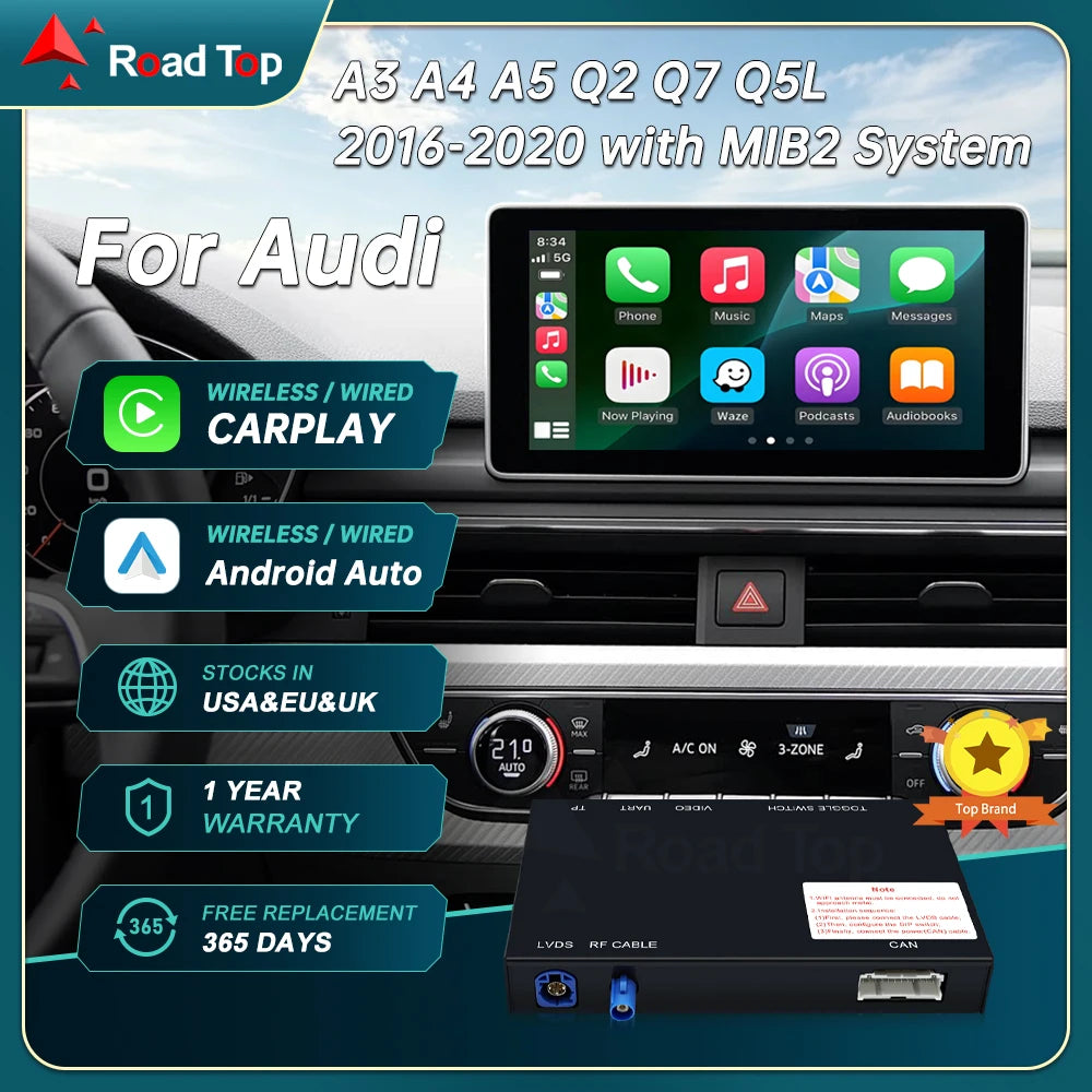 Wireless CarPlay RoadTop for Audi A3 A4 A5 Q7 2016-2019 MIB2 System, with Mirror Link AirP