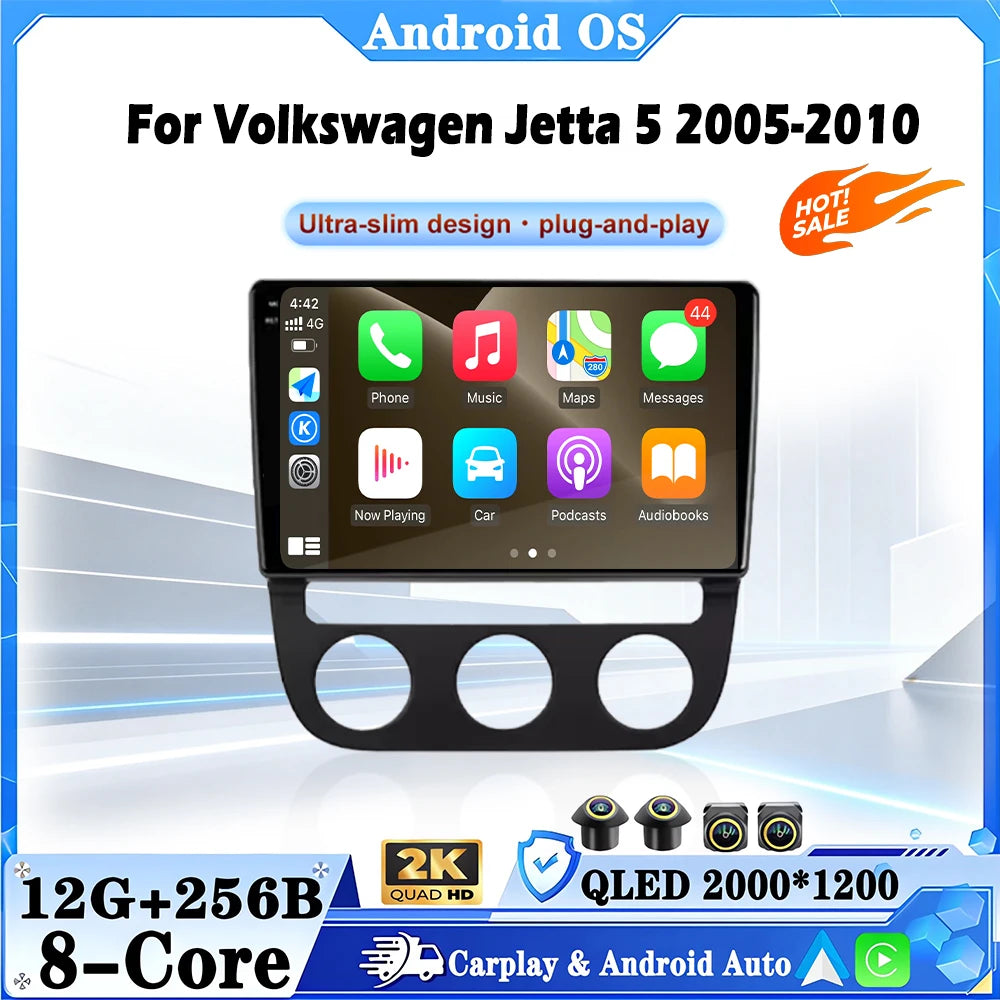 Android 16 Auto Wireless Carplay Car Radio For Volkswagen Jetta 5 2005-2010 Multimedia Ste