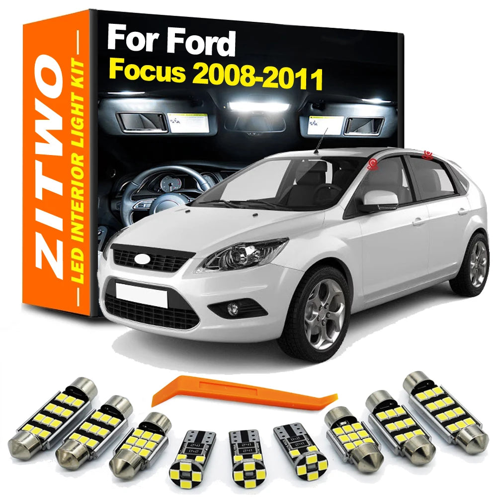 ZITWO 14Pcs Car LED Bulb For Ford Focus 2008 2009 2010 2011 LED Interior Reading Dome Foot Trunk Light Vanity Mirror Lamp Kit
