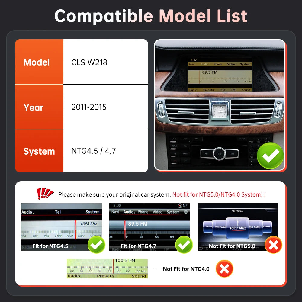 Road Top Wireless CarPlay Android Auto for Mercedes Benz CLS W218 2011-2015 with Mirror Li | AUTOKITSHOP