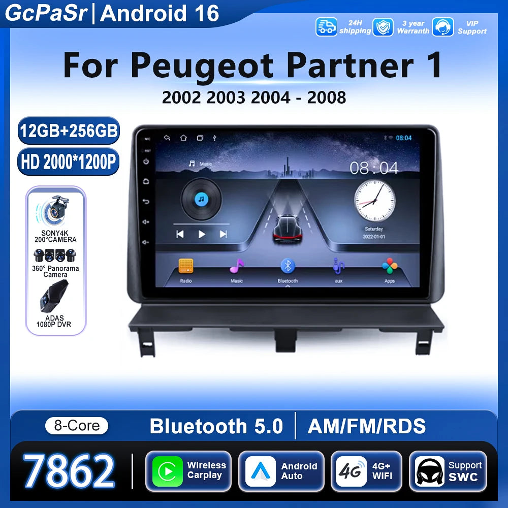Car Radio For Peugeot Partner 1 2002-2008 Partner Origin 1 2008-2011 Auto Smart Multimedia