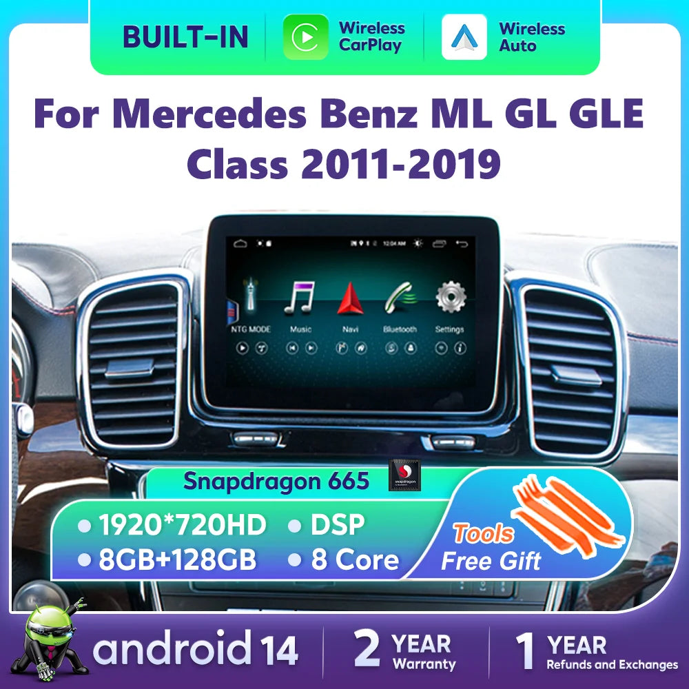 9inch Wireless CarPlay Screen For Mercedes Benz ML GL GLE Class GPS Android Auto Car Multi