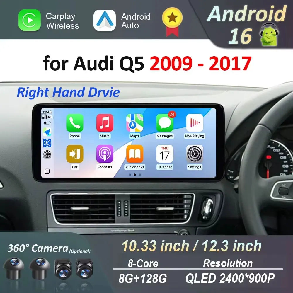 Right Hand Drvie for Audi Q5 2009 - 2017 Android 16 Car Radio Multimedia Player BT 4G QLED