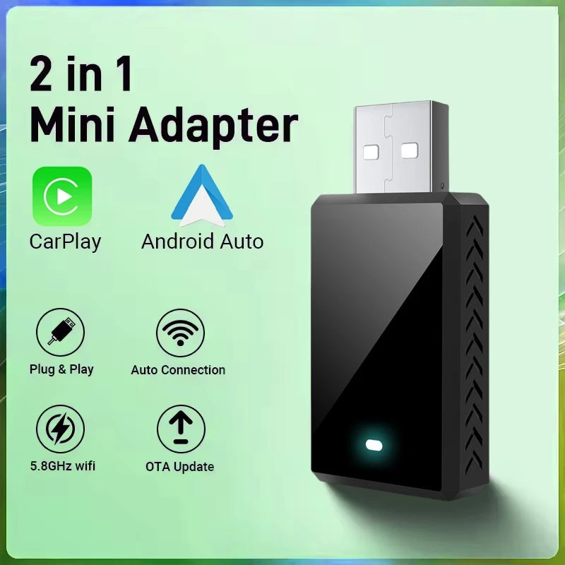 2025 New Wired to Wireless CarPlay 2 in1 Mini Adapter Android Auto Smart Box Plug and Play | AUTOKITSHOP