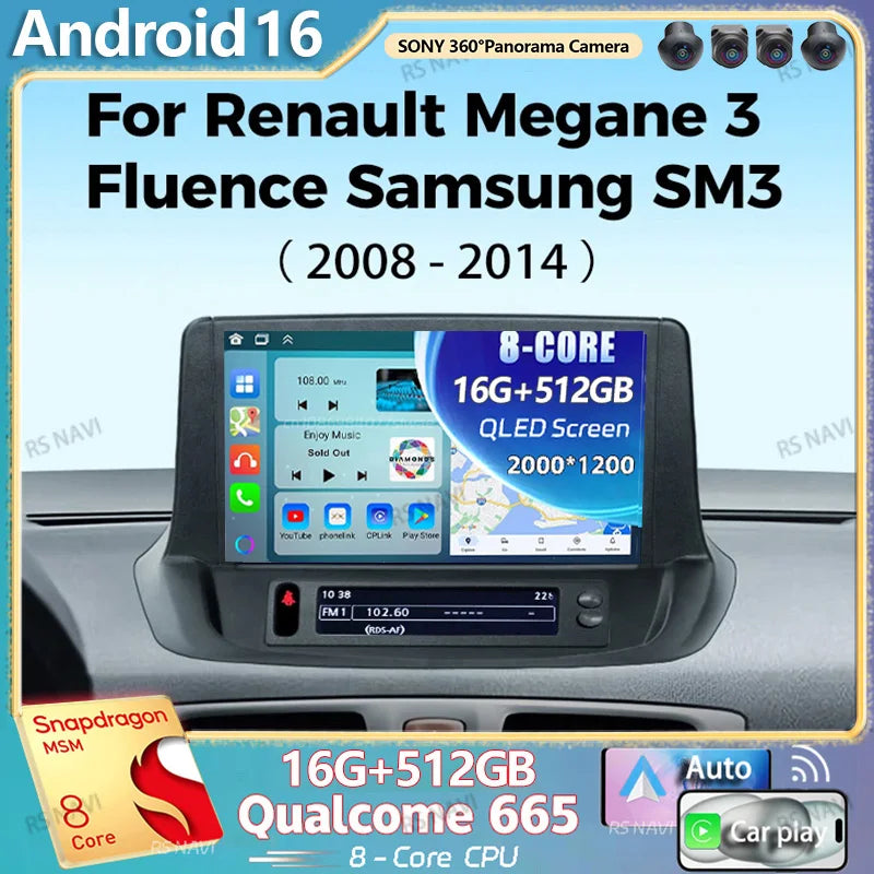 Android 16 For Renault Megane 3 RS Fluence Samsung SM3 2008 2010 2014 Android Car Radio Mu