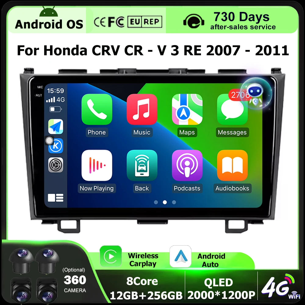 Wireless Carplay For Honda CRV CR - V 3 RE 2007-2011 Android 16 Auto Car Radio Multimedia
