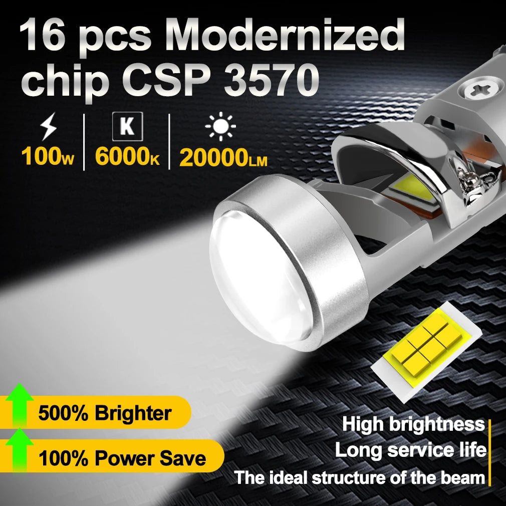 H7 LED Headlight Canbus 100W 20000LM H7 LED Projector Lens Canbus Car Light Bulbs 6500K 12