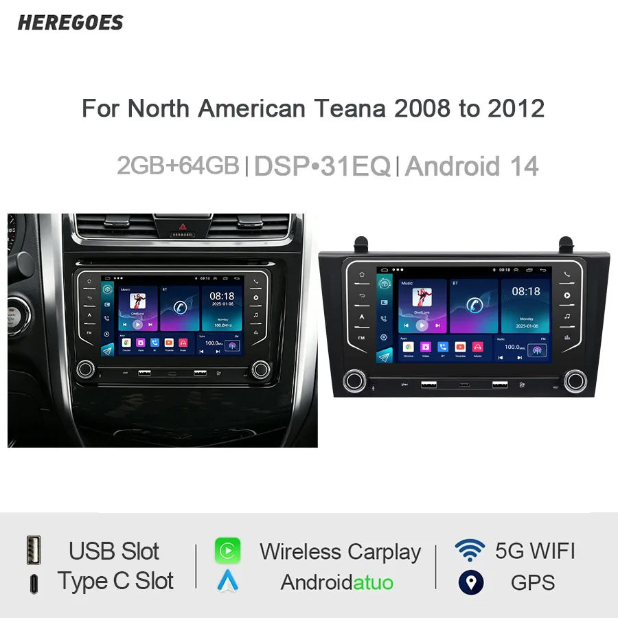 7" Android Car Radio GPS for Nissan Teana 2008-2012 - CarPlay, Auto, Bluetooth, Steering Wheel Control