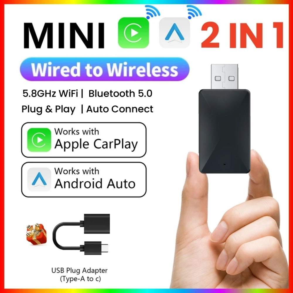 2 IN 1 CarPlay Smart Box Wired to Wireless Android Auto Adapter Car Play Dongle For Car Ha | AUTOKITSHOP
