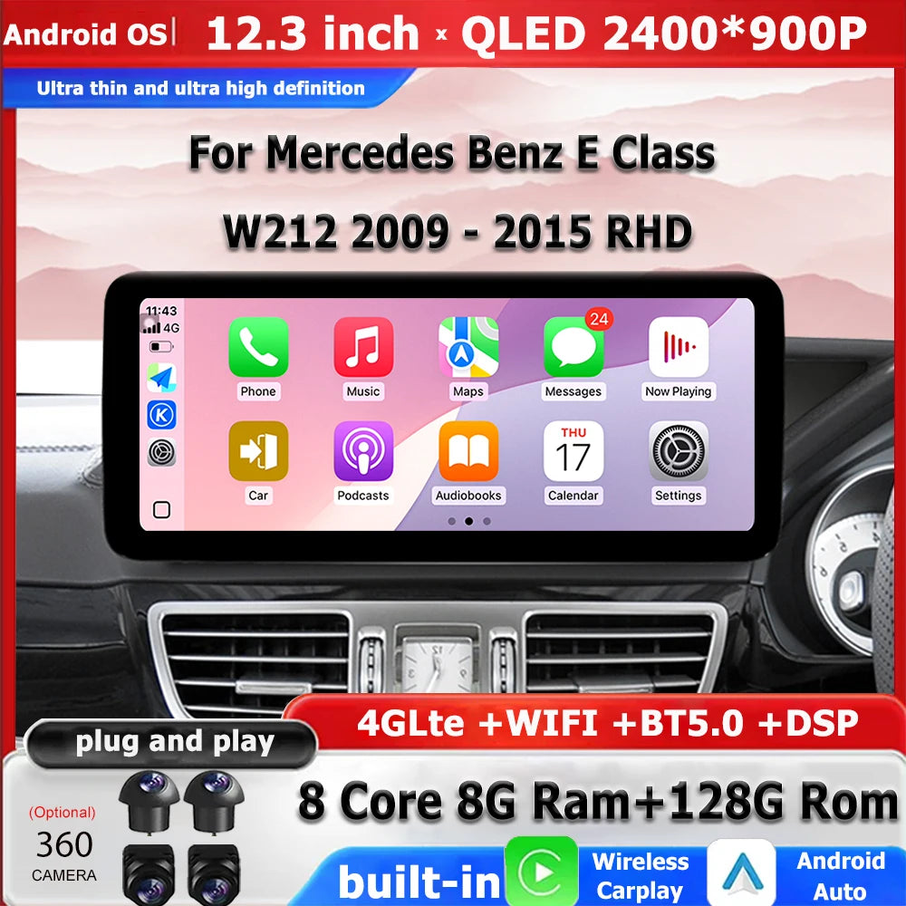 Android Auto Carplay RHD For Mercedes Benz E Class W212 2009 - 2015 Car Auto Multimedia Pl
