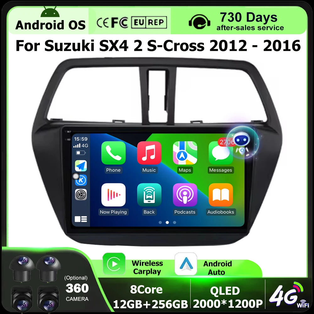 Android 16 Auto Carplay For Suzuki SX4 2 S-Cross 2012 - 2016 Car Radio Multimedia Video Pl