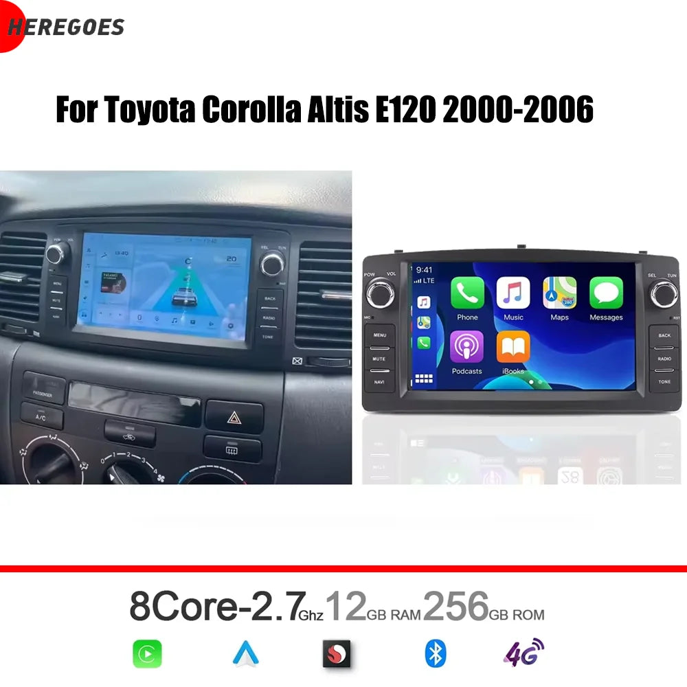 7" Android 15 8-Core 12GB RAM 256GB ROM Car Player 4G GPS Multimedia Radio for Toyota Corolla Altis E120 2000-2006 - 8-C