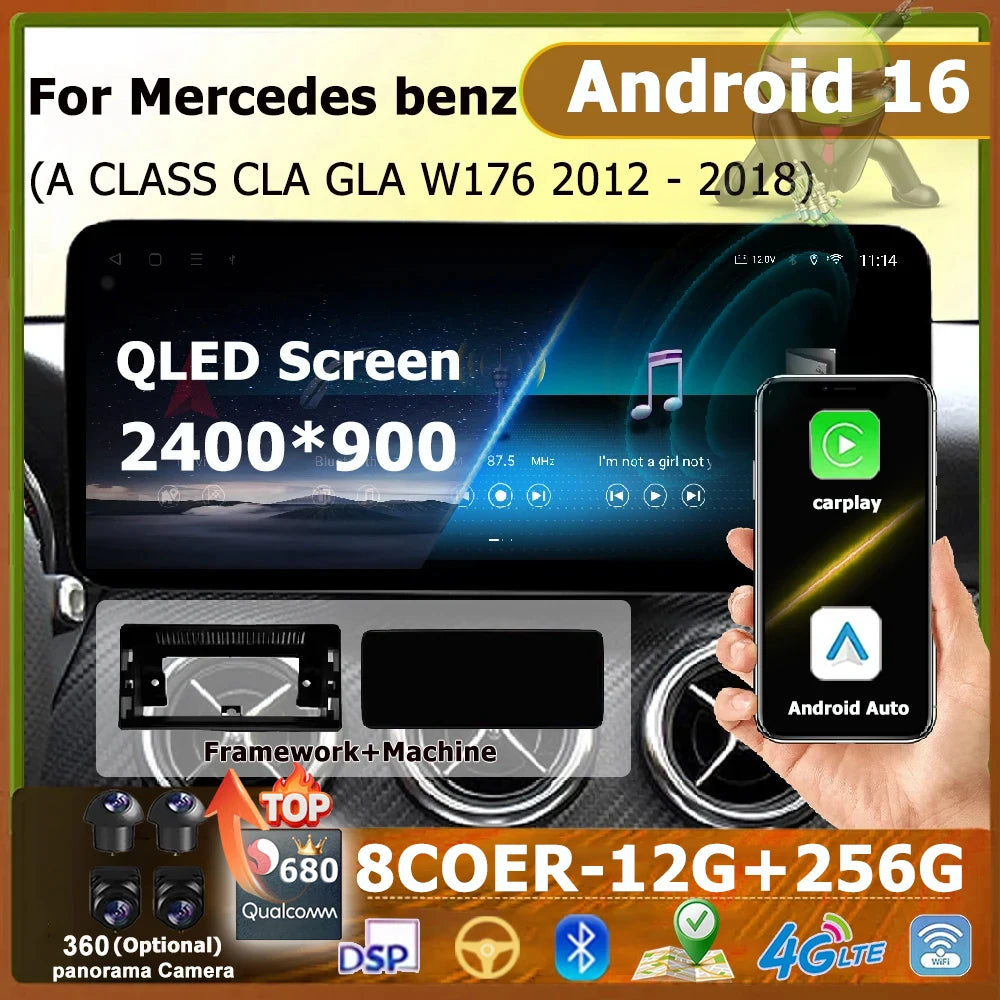 Android 16 Carplay Touch Screen Car Multimedia Video Player For Benz A CLASS CLA GLA W176