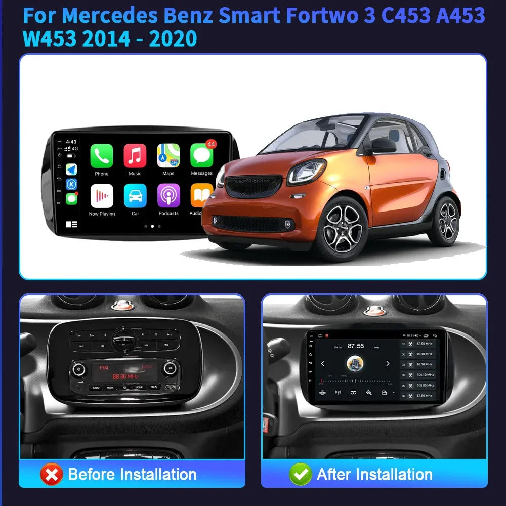 9 inch Car Radio Android 16 For Mercedes Benz Smart Fortwo 3 C453 A453 W453 2014-2020 BT C