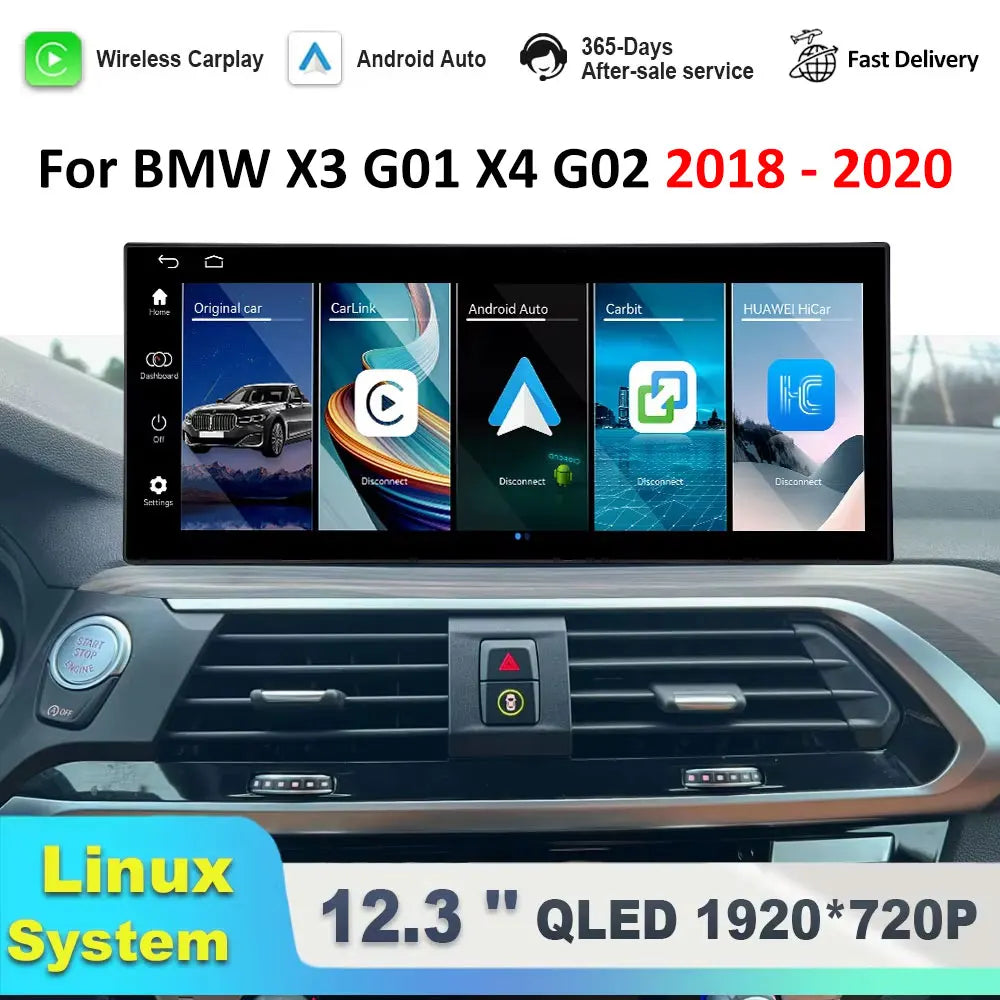 12.3 inch for BMW X3 X4 G01 G02 2018 - 2020 EVO Linux System Car Video Multimedia Player W