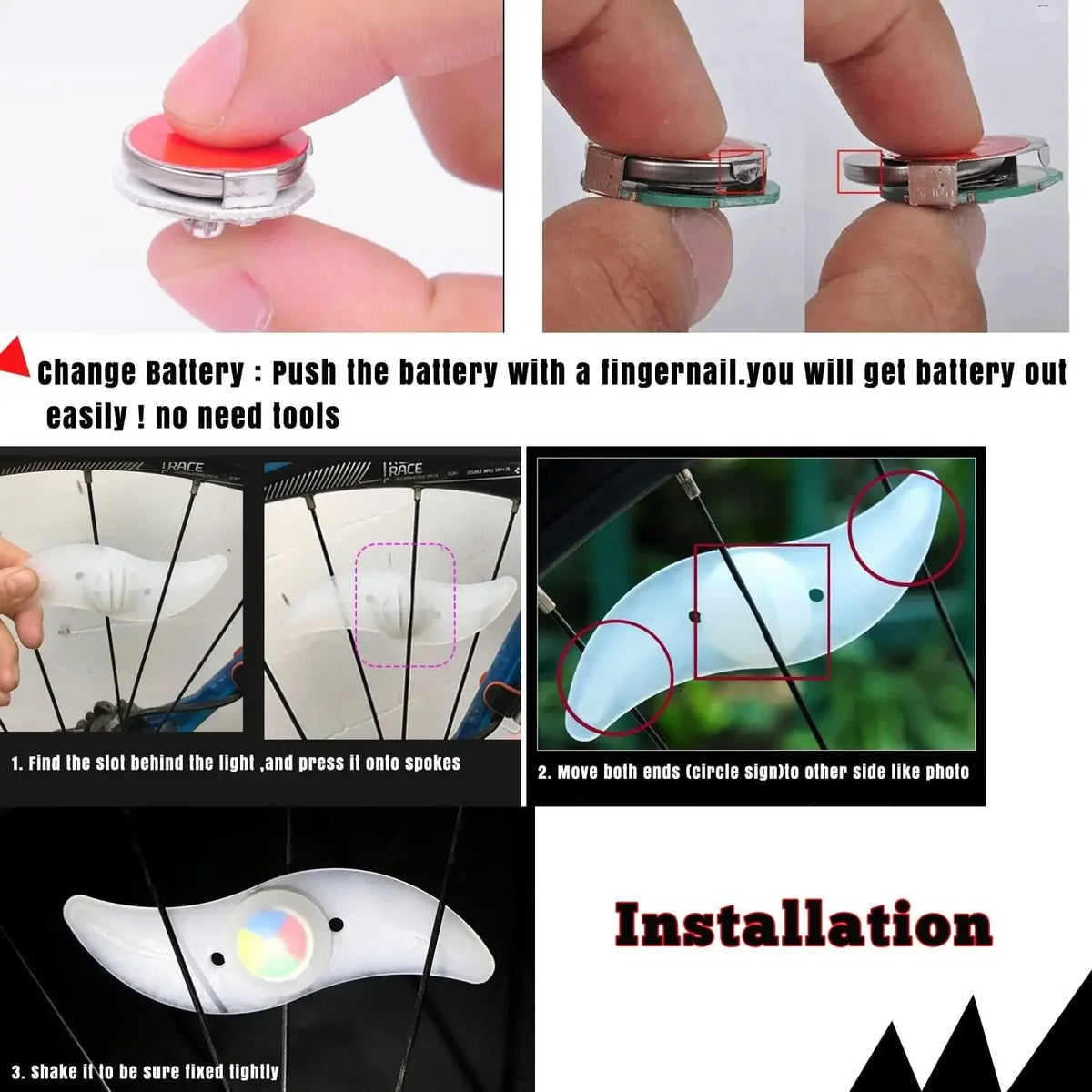 LED Bike Wheel Light 3 Mode Bike Wheel Spoke Light Waterproof Bike Safety Warning Tire Light Eas - Automotive LED Light