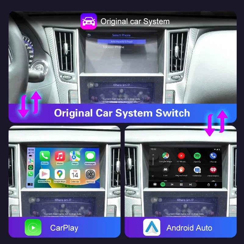 Wireless CarPlay Android Auto for Infniti Q60/QX50 2013-2015 Mirror Aftermarket CarPlay Up