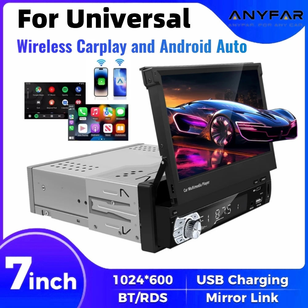 Universal 7 Inch Flip Out Car Stereo 1 Din Car Radio Wireless Carplay Android Auto WIFI GP | AUTOKITSHOP