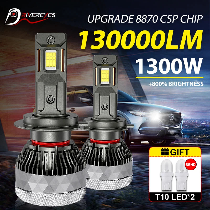 K5C H7 H3 LED 130000LM Headlights Canbus 6000K H1 H4 H11 9012 HIR2 H8 H9 9005 9006 HB3 HB4