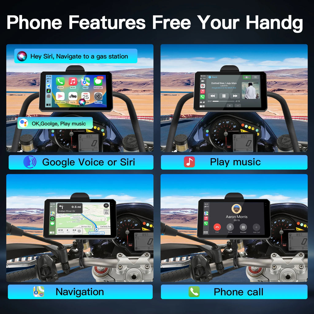 CARABC 6 inch motorcycle carplay screen Wireless Android auto Bluetooth GPS navigation IPX | AUTOKITSHOP