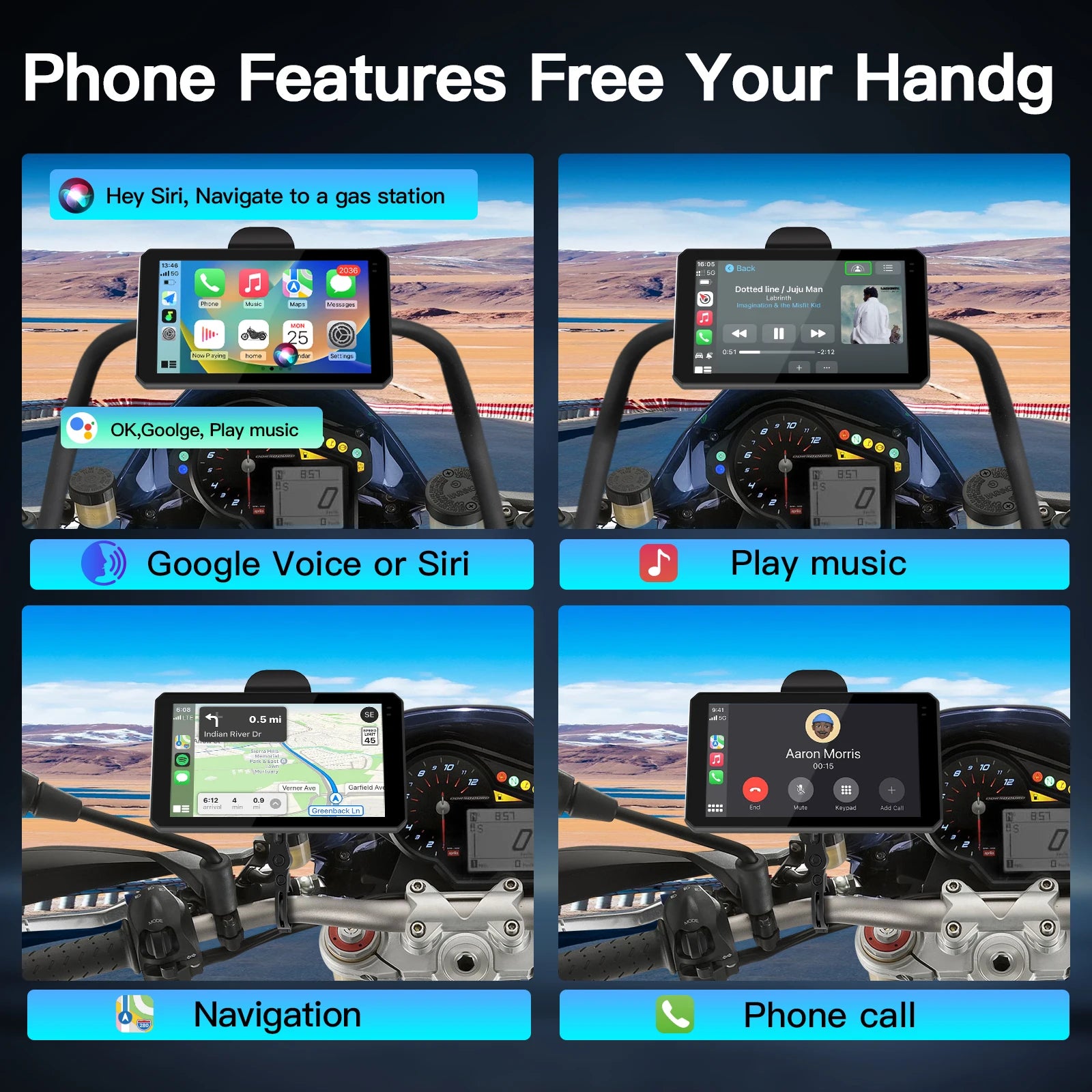 CARABC 6 inch motorcycle carplay screen Wireless Android auto Bluetooth GPS navigation IPX | AUTOKITSHOP