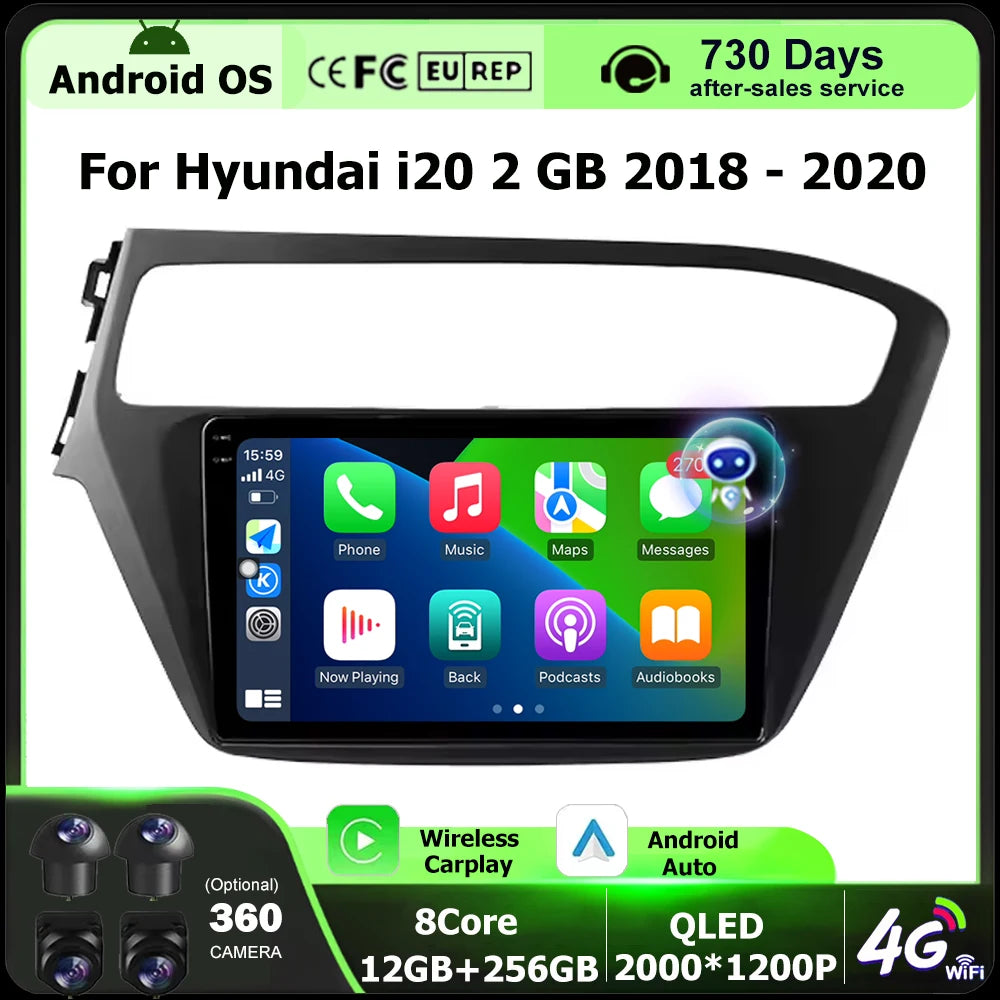 Android 16 Auto For Hyundai i20 2 GB 2018 - 2020 Car Radio Multimedia Video Player GPS Nav